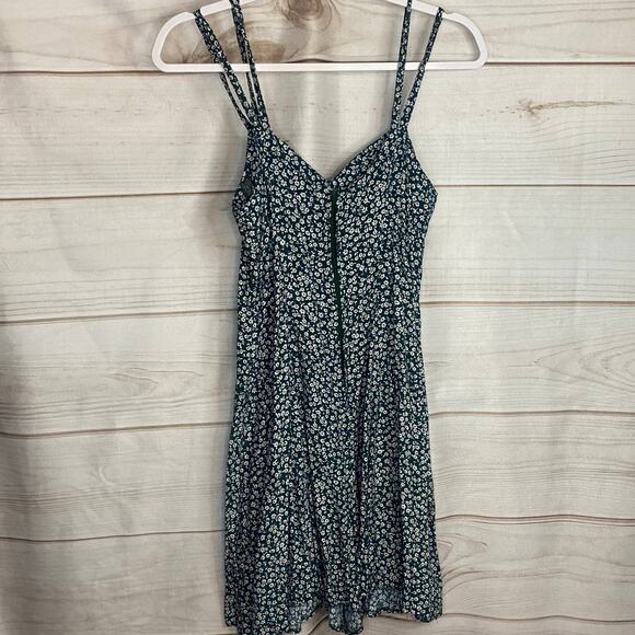Jamie Brooke Green W/ White Floral Print Sleeveless Romper Size Medium - Picture 4 of 6